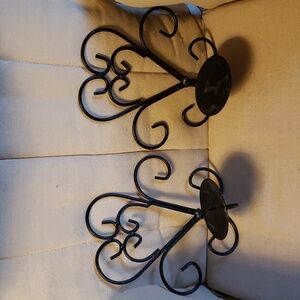 HANGING WALL SCONCES FOR CANDLES, BLACK WROUGHT IRON